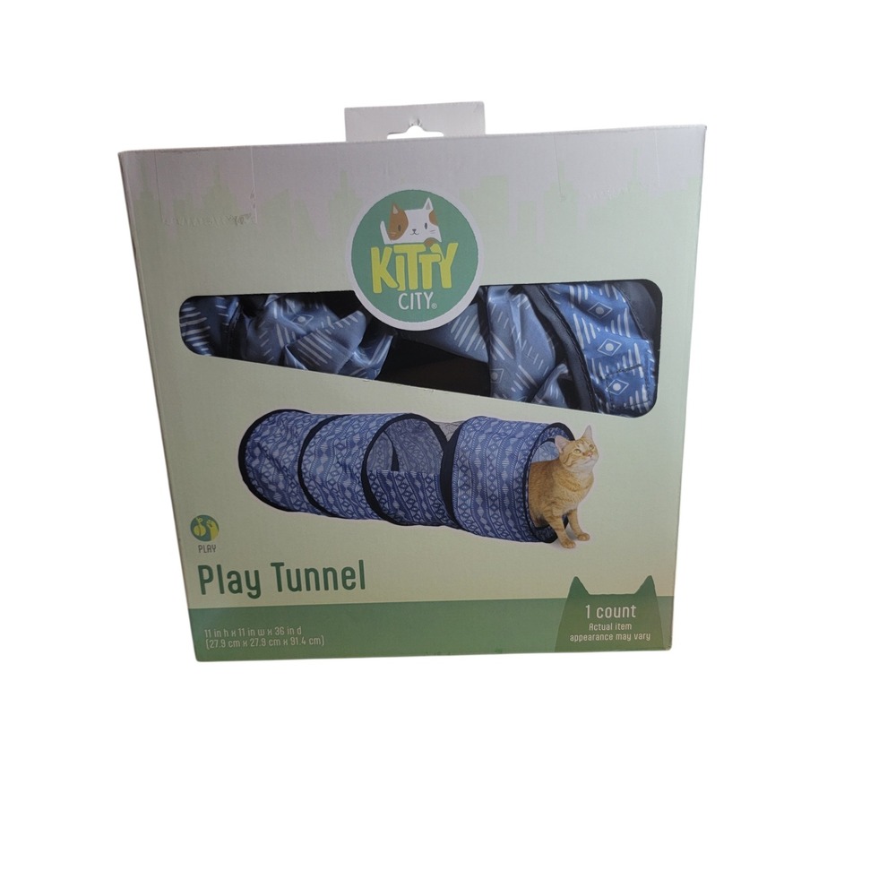 Kitty City Play‎ Tunnel Cat Toy OS Blue New Collapsible Mesh Window 36 Inch - Picture 2 of 2